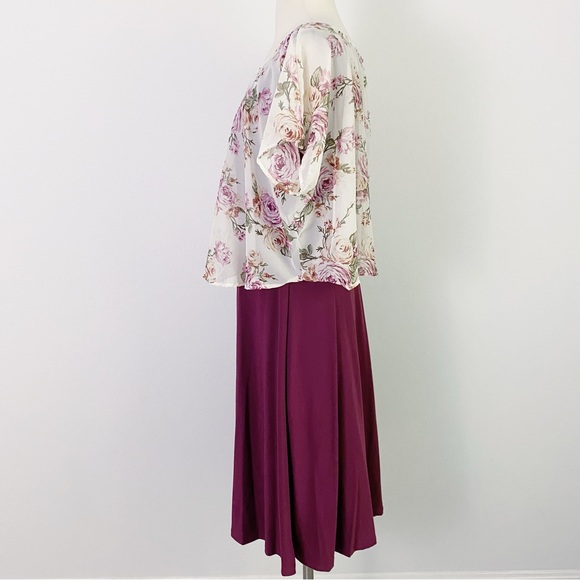 Nina Piu Boutique Floral Chiffon Overlay A-Line Dress Women’s L (12) Plum - Picture 6 of 10